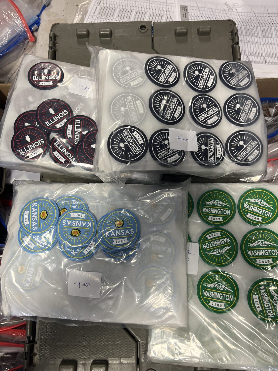 Custom embroidered patch in production
